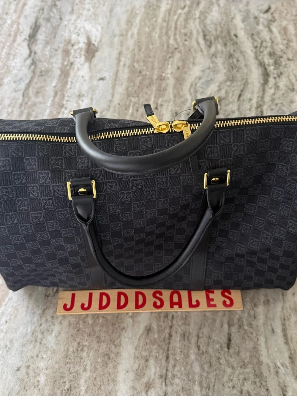 AIR JORDAN MONOGRAM DUFFLE BAG LUGGAGE JACQUARD BLACK GOLD GRATITUDE RETRO 11